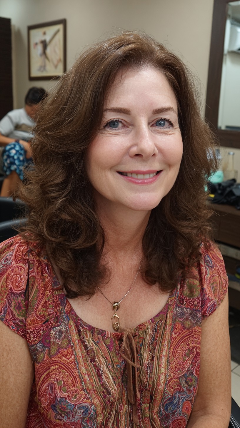 Soft Face-Framing Medium-Length Layers with Voluminous Ends
