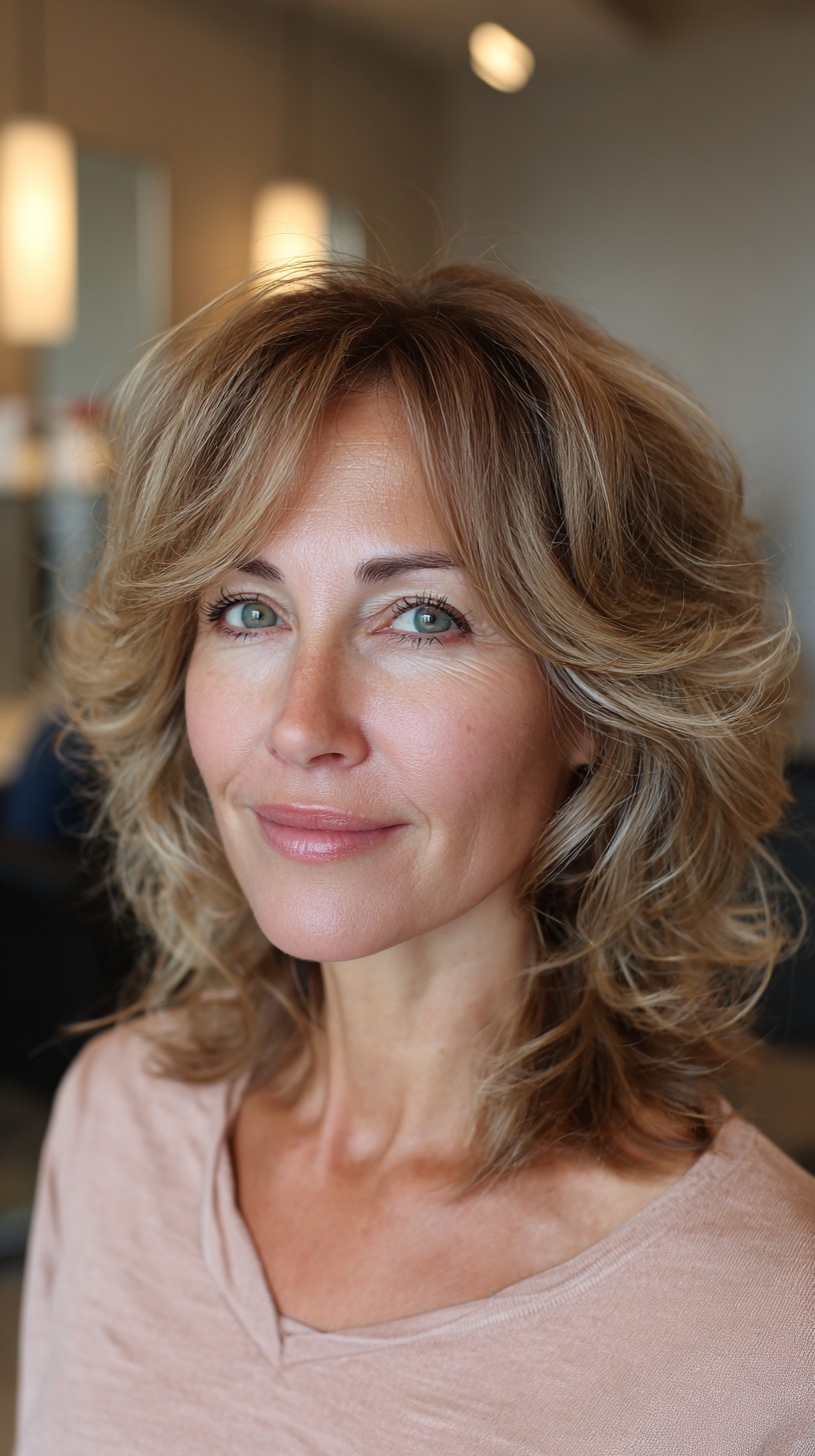 Soft Shaggy Layers with Curtain-Framed Bangs