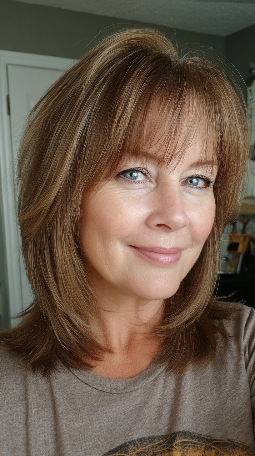 Soft Shoulder-Length Layers with Wispy Micro-Bangs