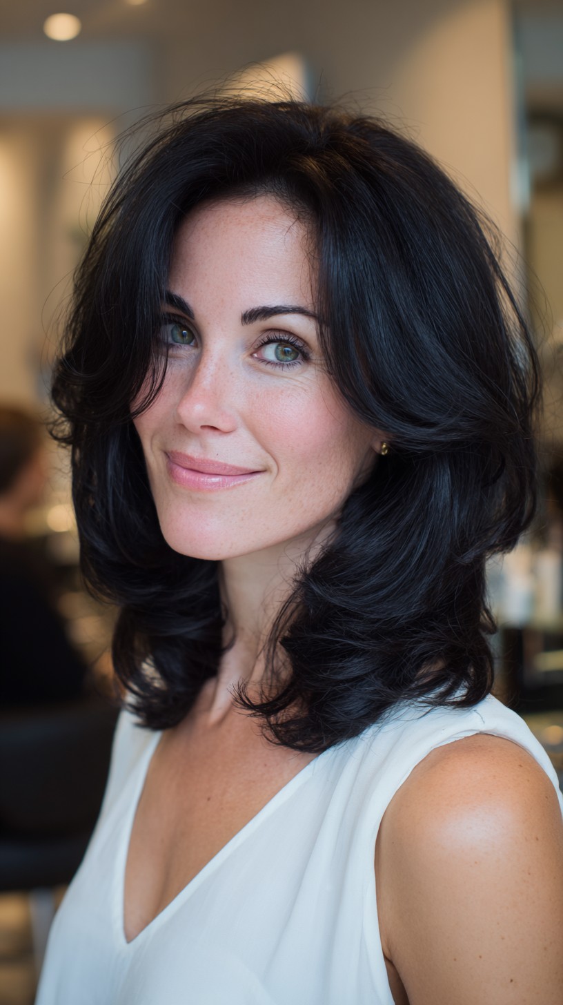 Voluminous Shoulder-Length Layered Cut with Face-Framing Sweep