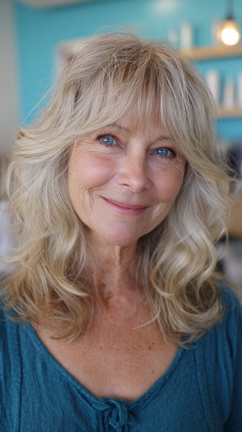 Beachy Silver Shoulder-Grazing Layers with Feathered Brow Fringe