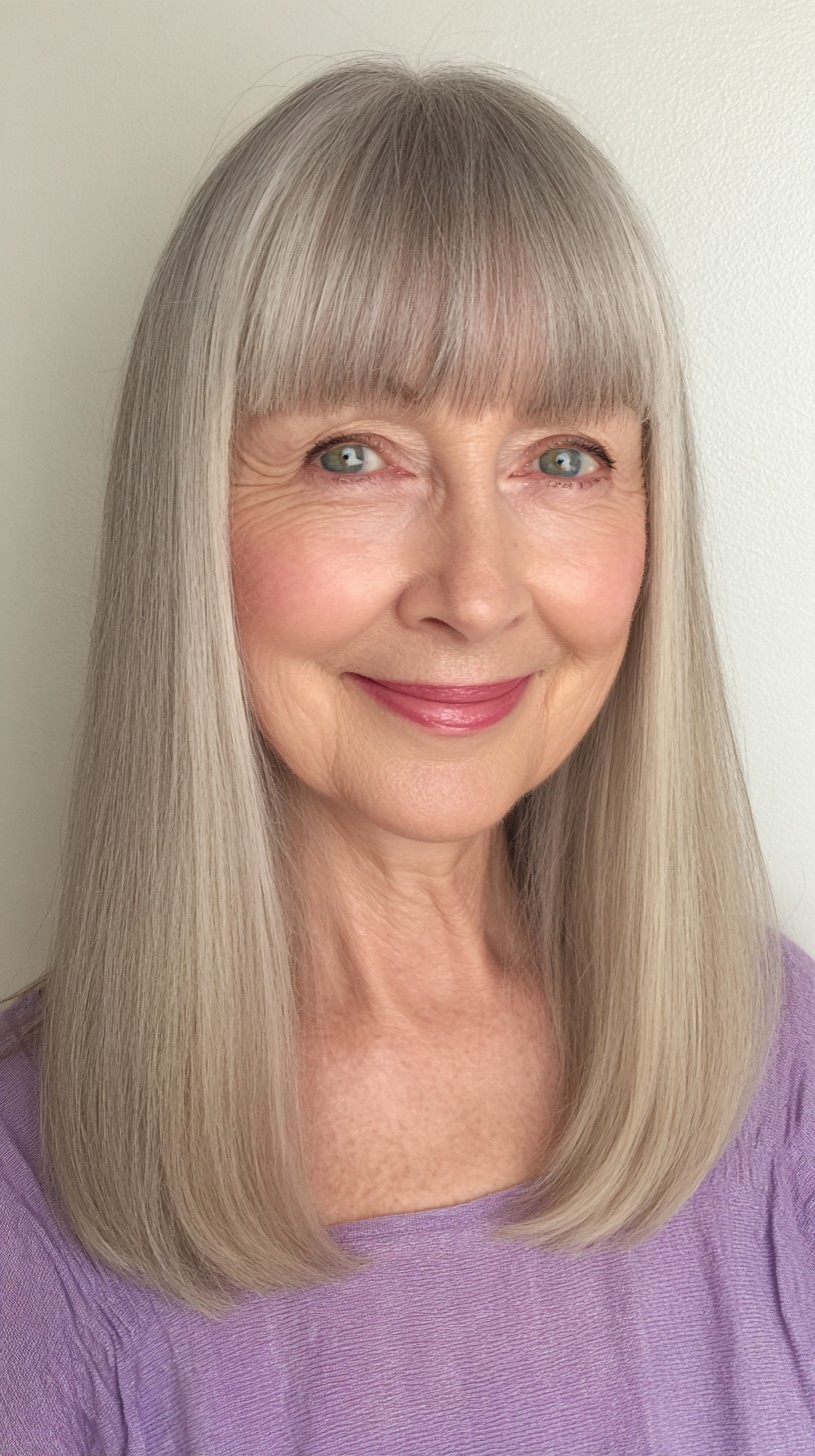 Cool Ash Silver Shoulder-Grazing Lob with Rounded Micro-Fringe