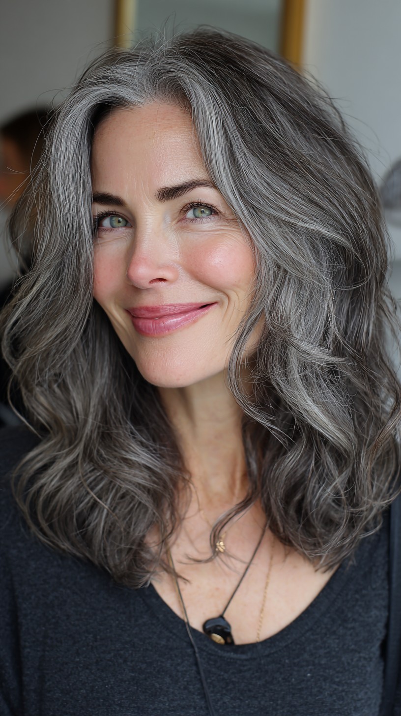 Medium Silvery Waves with Soft Curtain-Frame and Root Lift