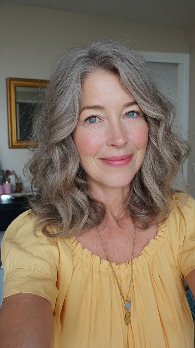 Shoulder-Grazing Silver Waves with Lifted Root and Face‑Framing Layers