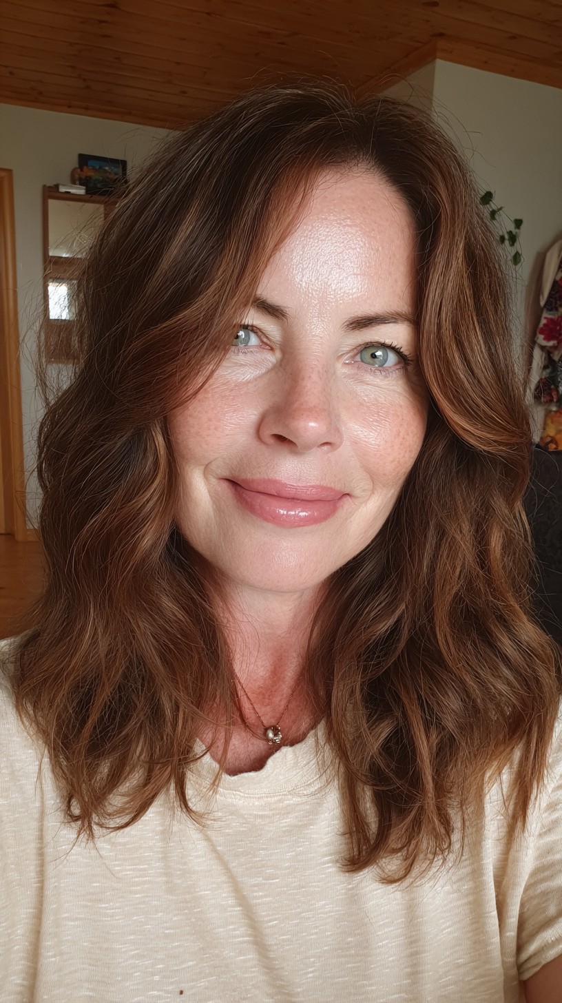 Textured Chestnut Curtain Waves with Subtle Sunlit Lowlights