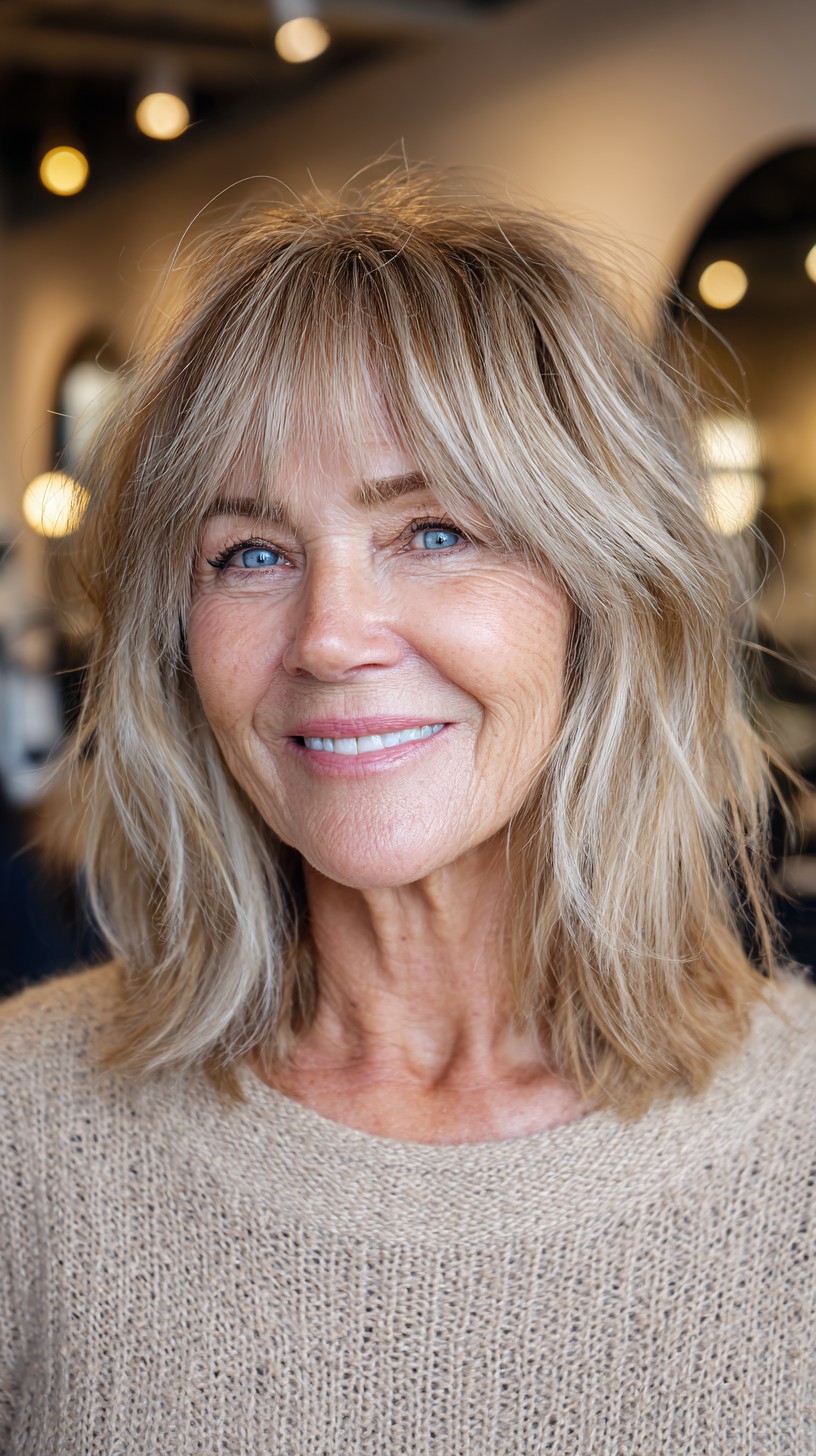 Tousled Shoulder-Length Shag with Sheer Curtain Fringe