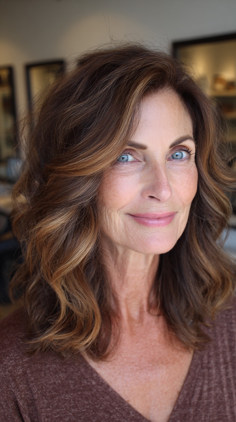 Warm Caramel Curtain-Framed Medium Waves with Point-Cut Ends