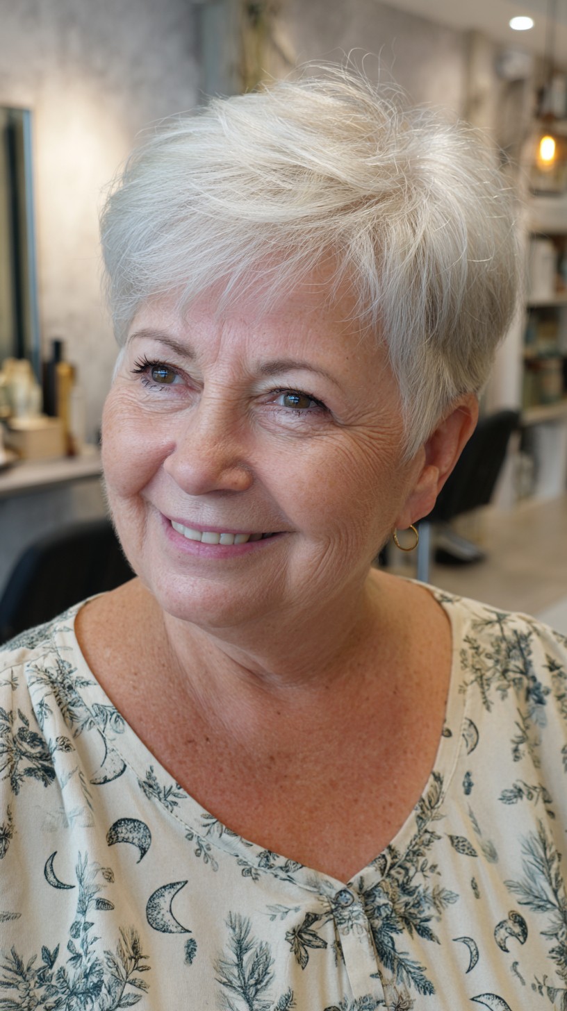 Silver Soft Short Pixie with Lifted Crown