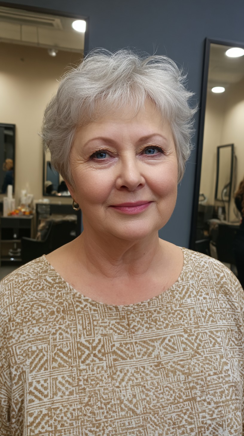 Soft Silver Textured Pixie with Feathered Crown