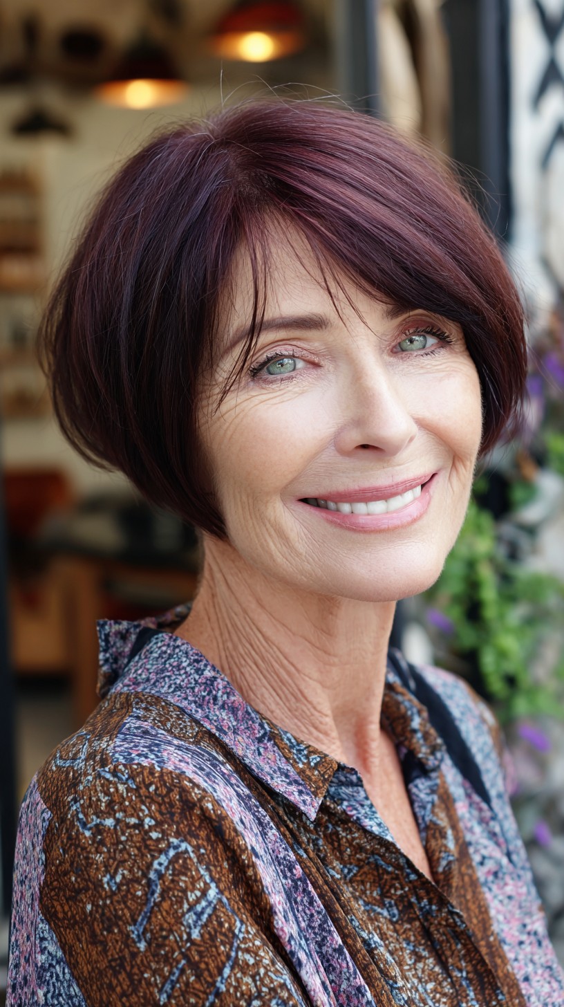 Aubergine Stacked Bob with Micro Fringe