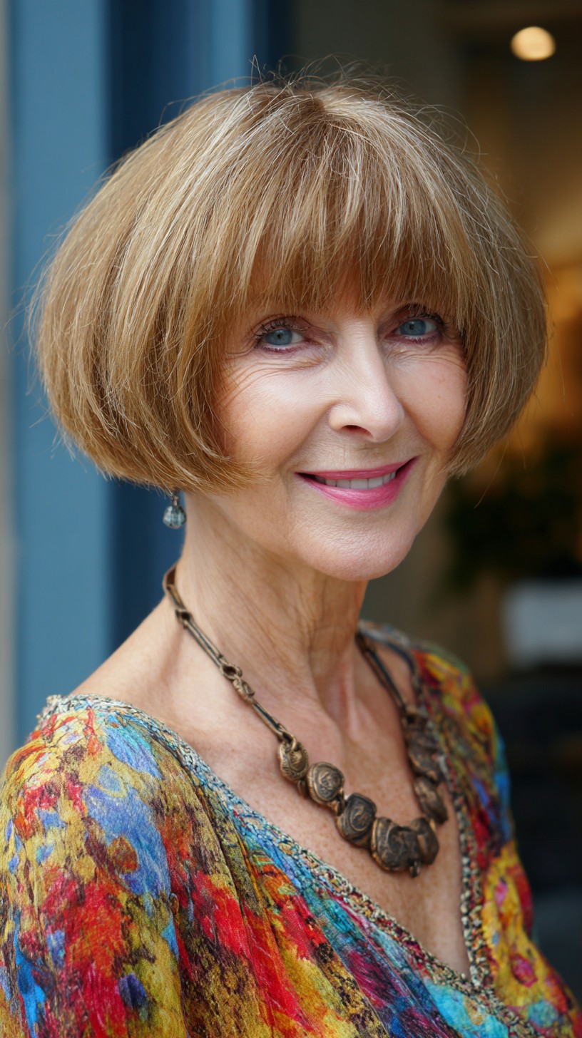 Brushed Bronde Stacked Bob with Soft Razor-Fringe