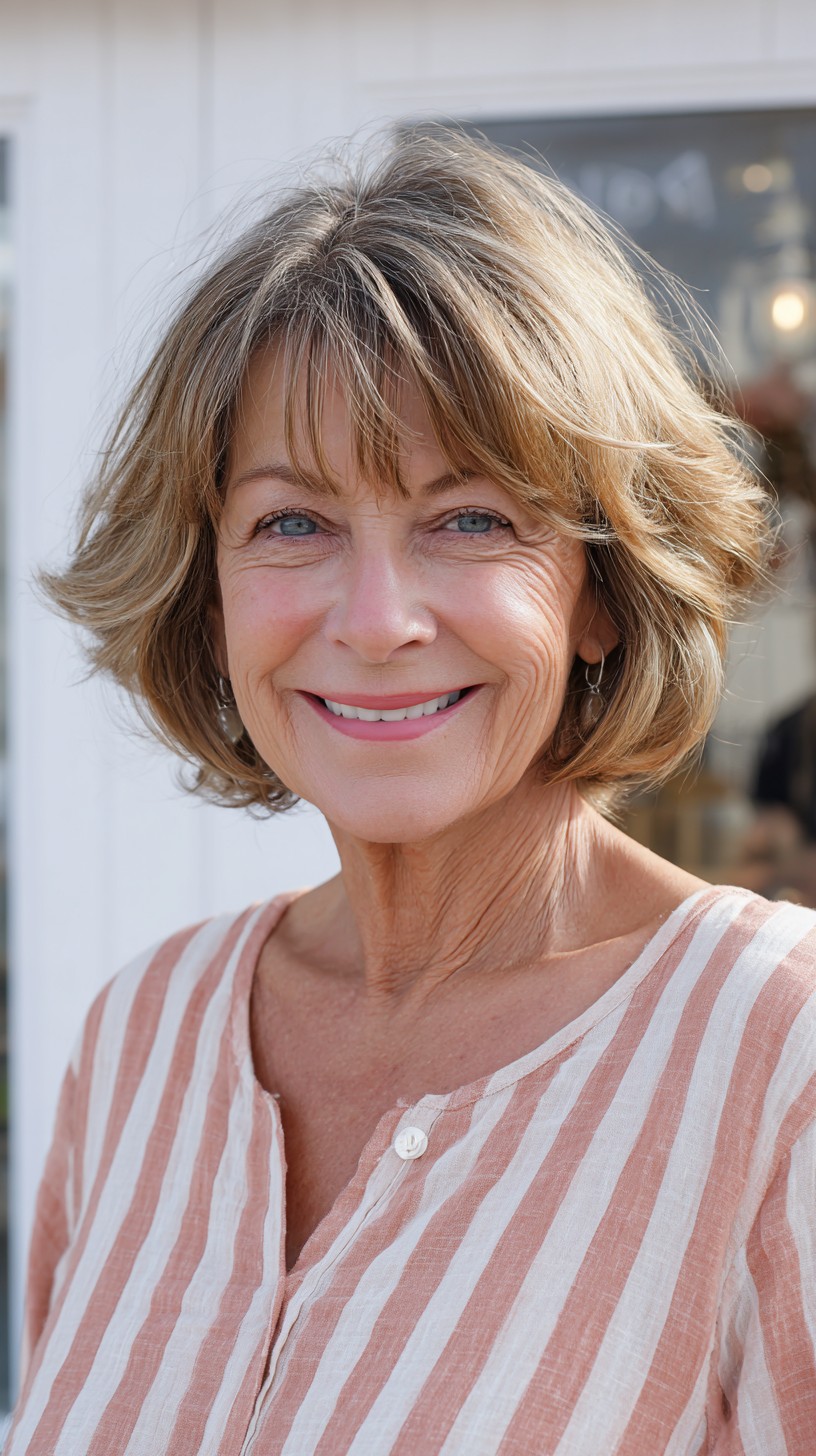 Brushed Face-Framing Layered Bob with Silver-Blend Roots