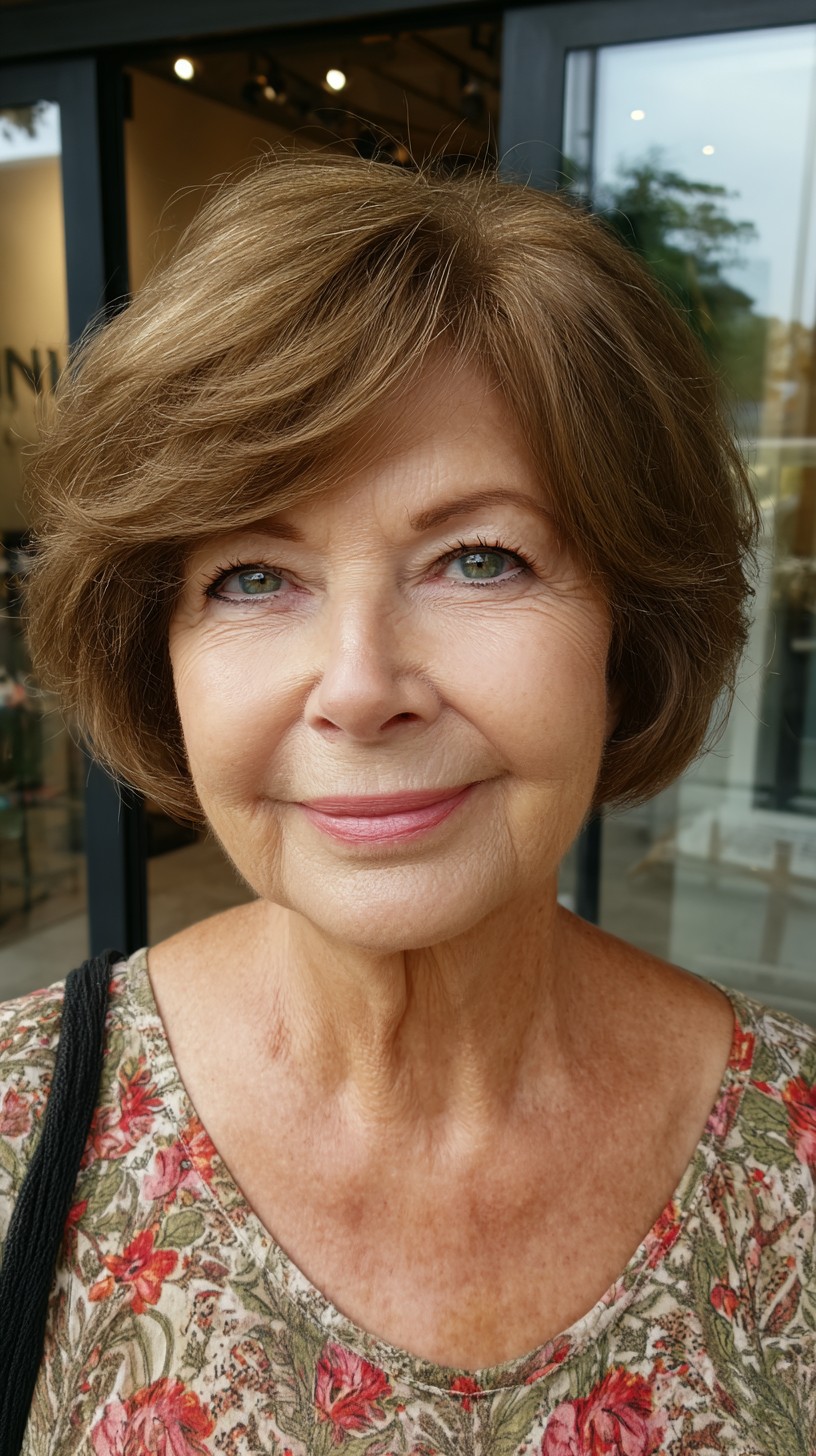 Brushed Layered Chin-Length Bob with Feathered Side Sweep