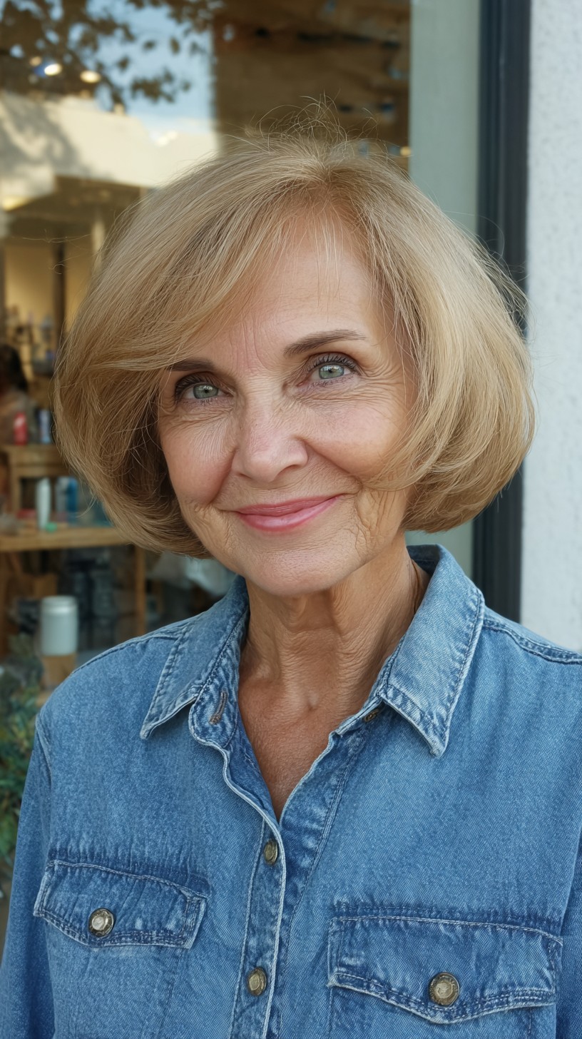 Brushed Light Blonde Rounded Bob with Soft Interior Graduation