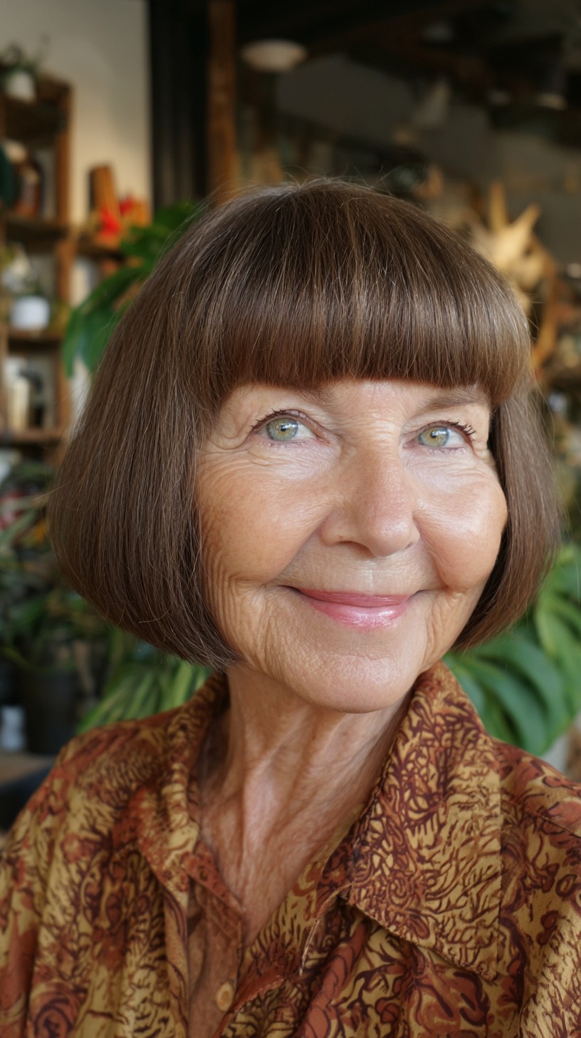 Chic Rounded Chin-Length Bob with Blunt Brow Fringe