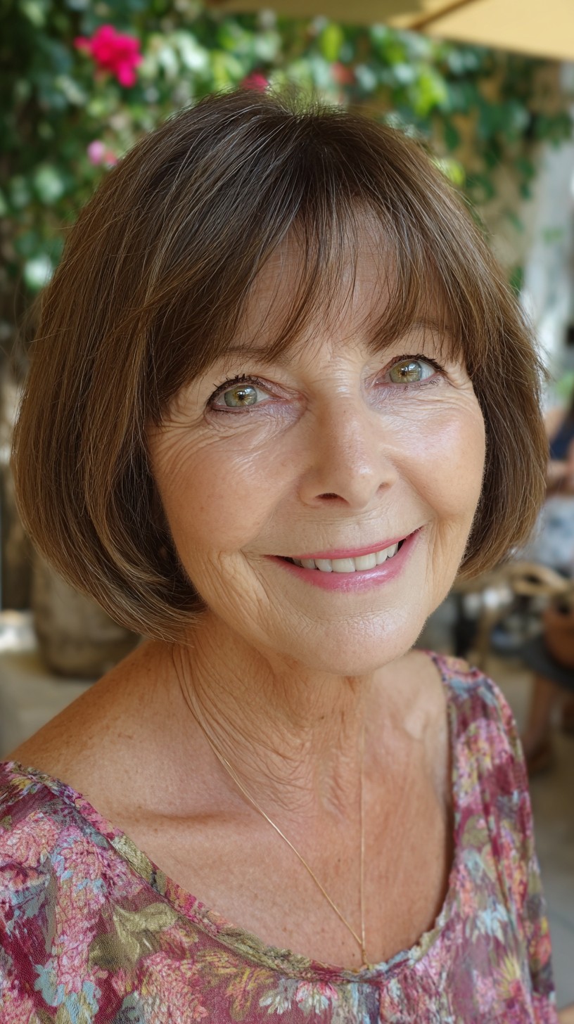 Chin-Skimming Rounded Bob with Feathered Micro-Fringe