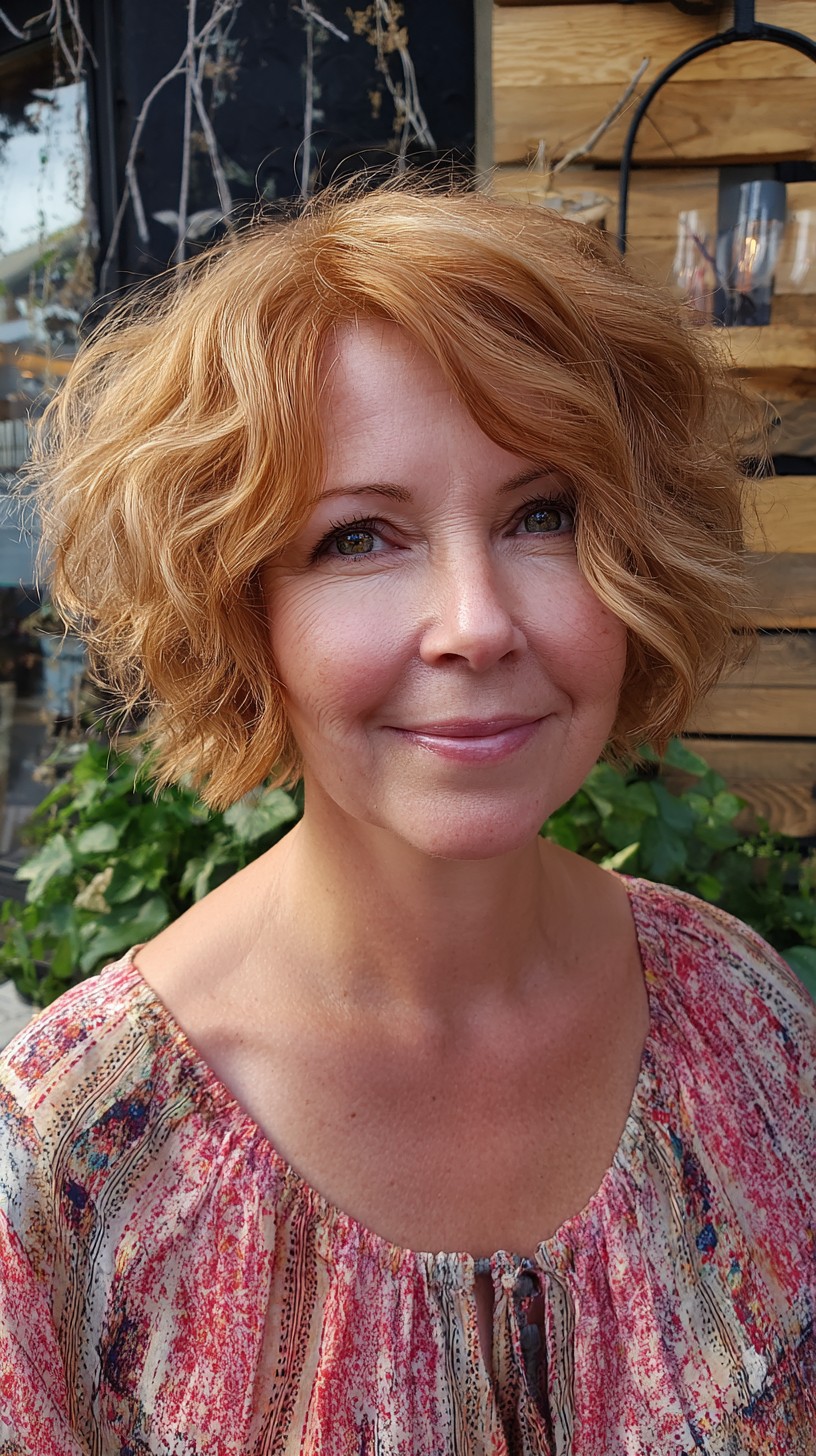 Copper Textured Shaggy Bob with Soft Face-Framing Waves