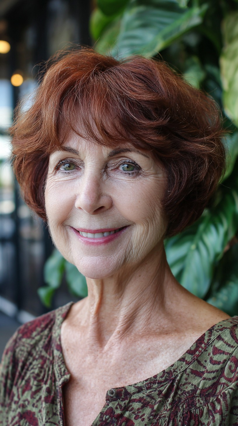 Feathered Auburn Short Bob with Lifted Crown