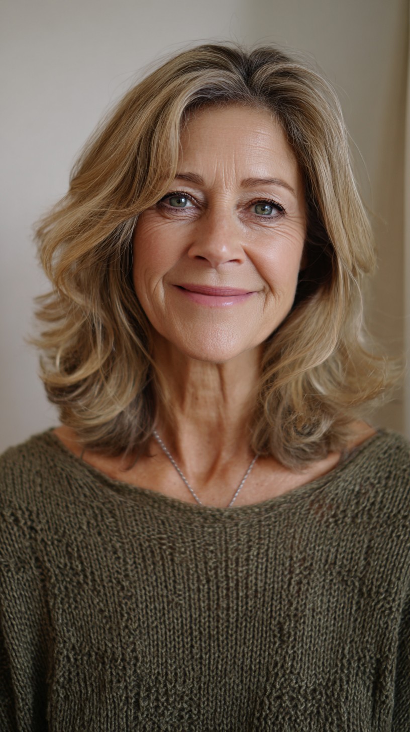 Feathered Shoulder-Grazing Lob with Root-Softened Blonde and Face-Framing Layers