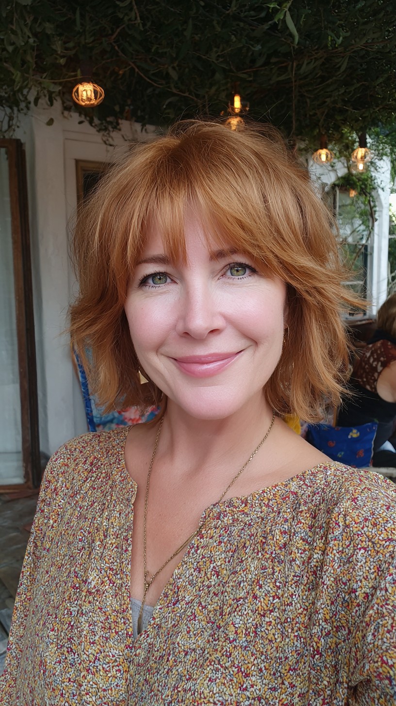 Grown-Out Copper Shag Bob with Feathered Fringe