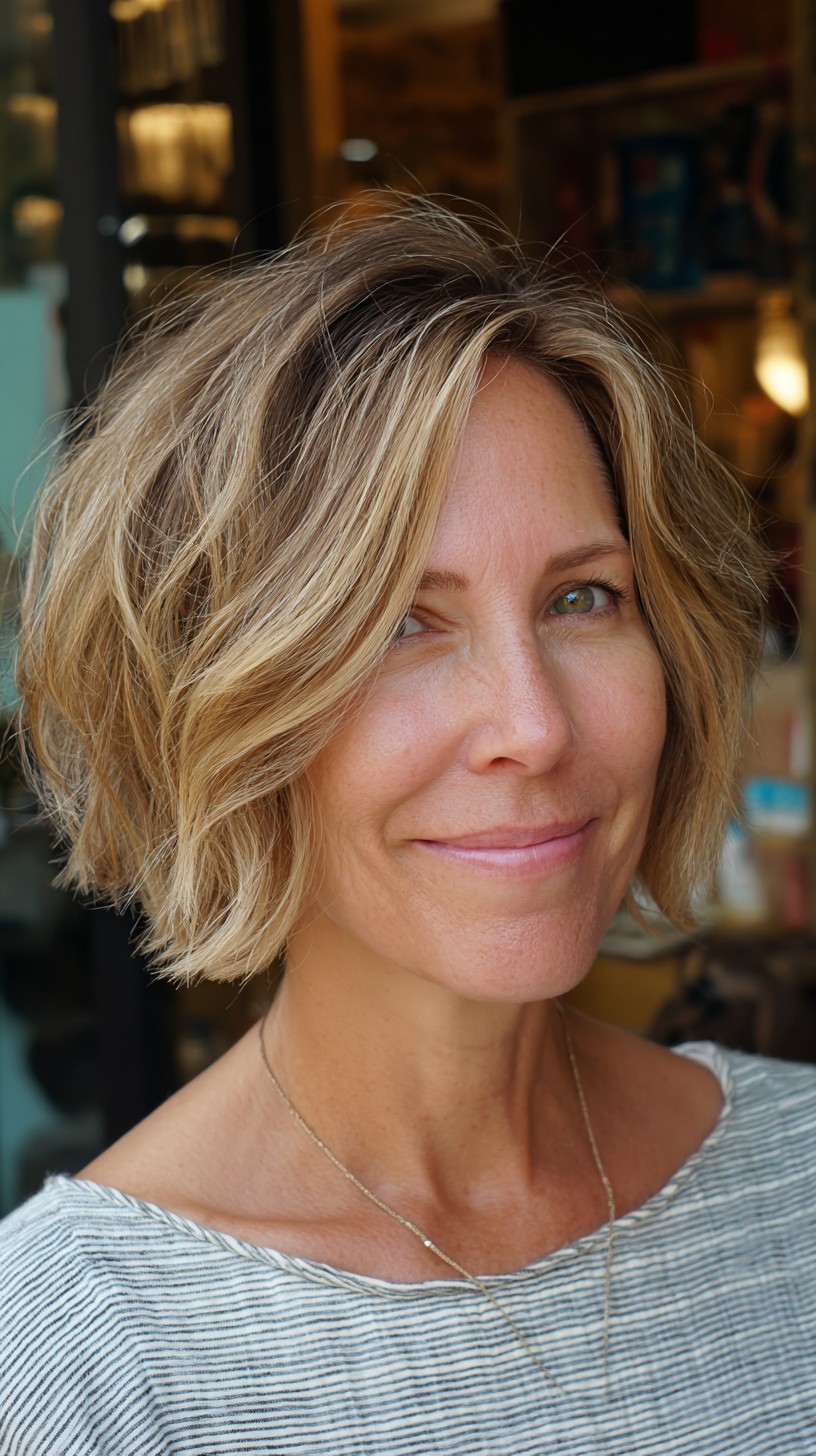 Jaw-Grazing Textured Bob with Rooted Blonde Balayage