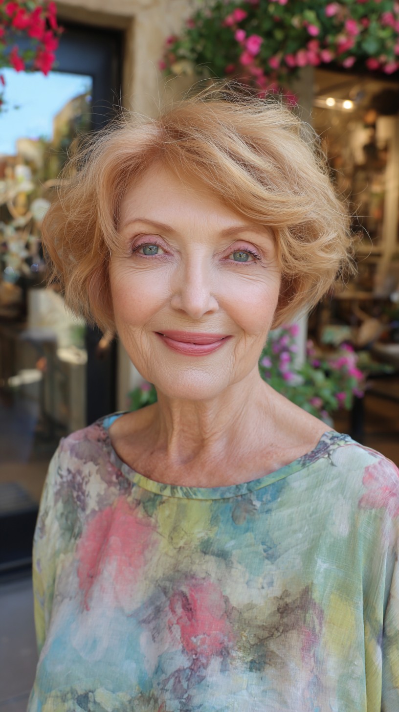 Lightly Textured Short Layered Bob with Lifted Crown and Side Sweep