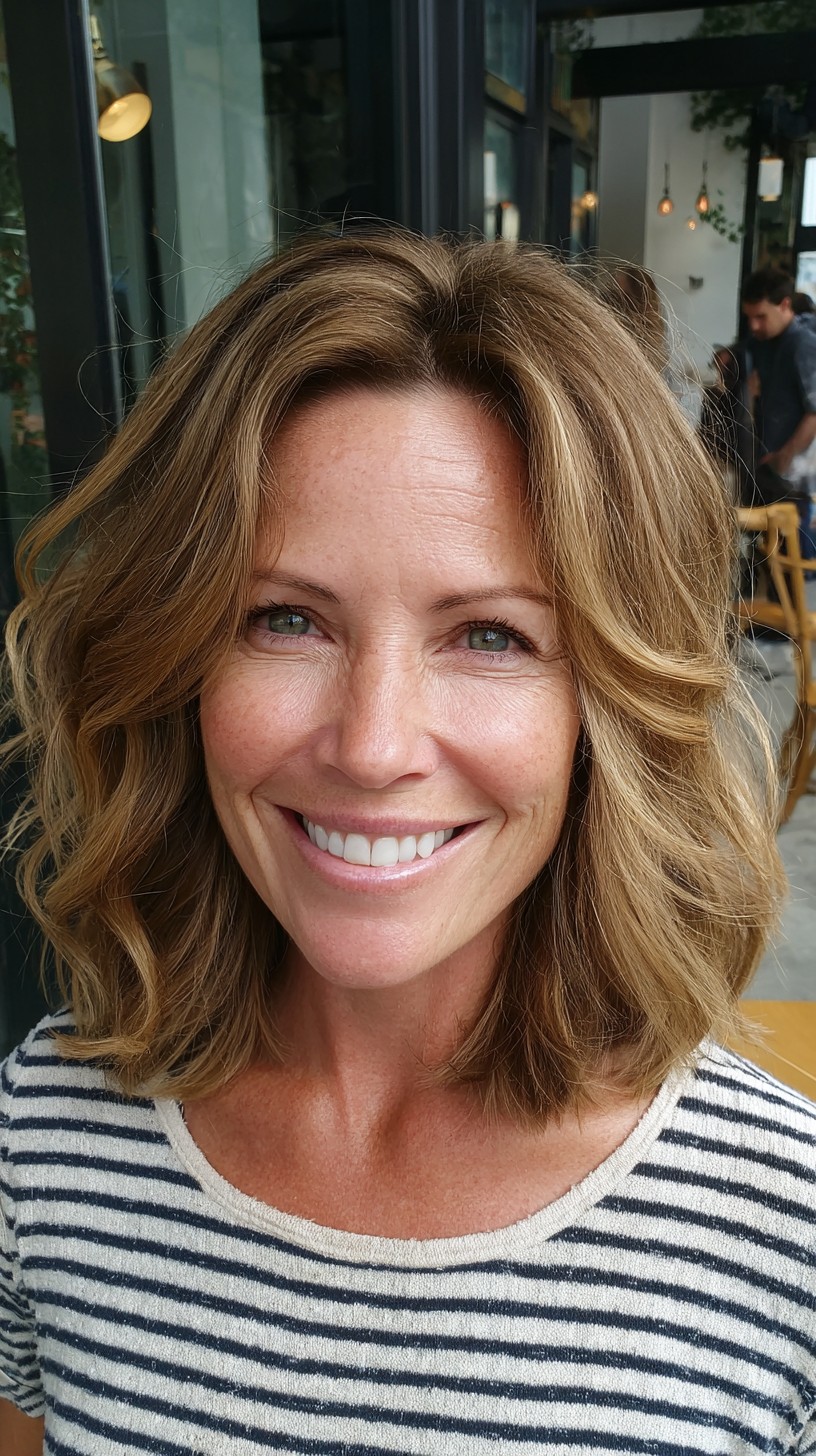 Medium Layered Lob with Curtain Part and Subtle Root Shadow
