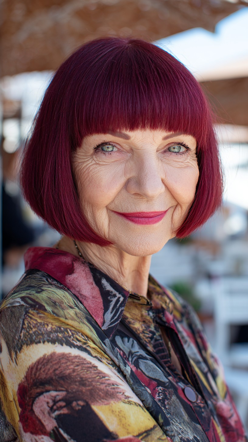 Rich Berry Chin-Grazing Bob with Blunt Micro Fringe