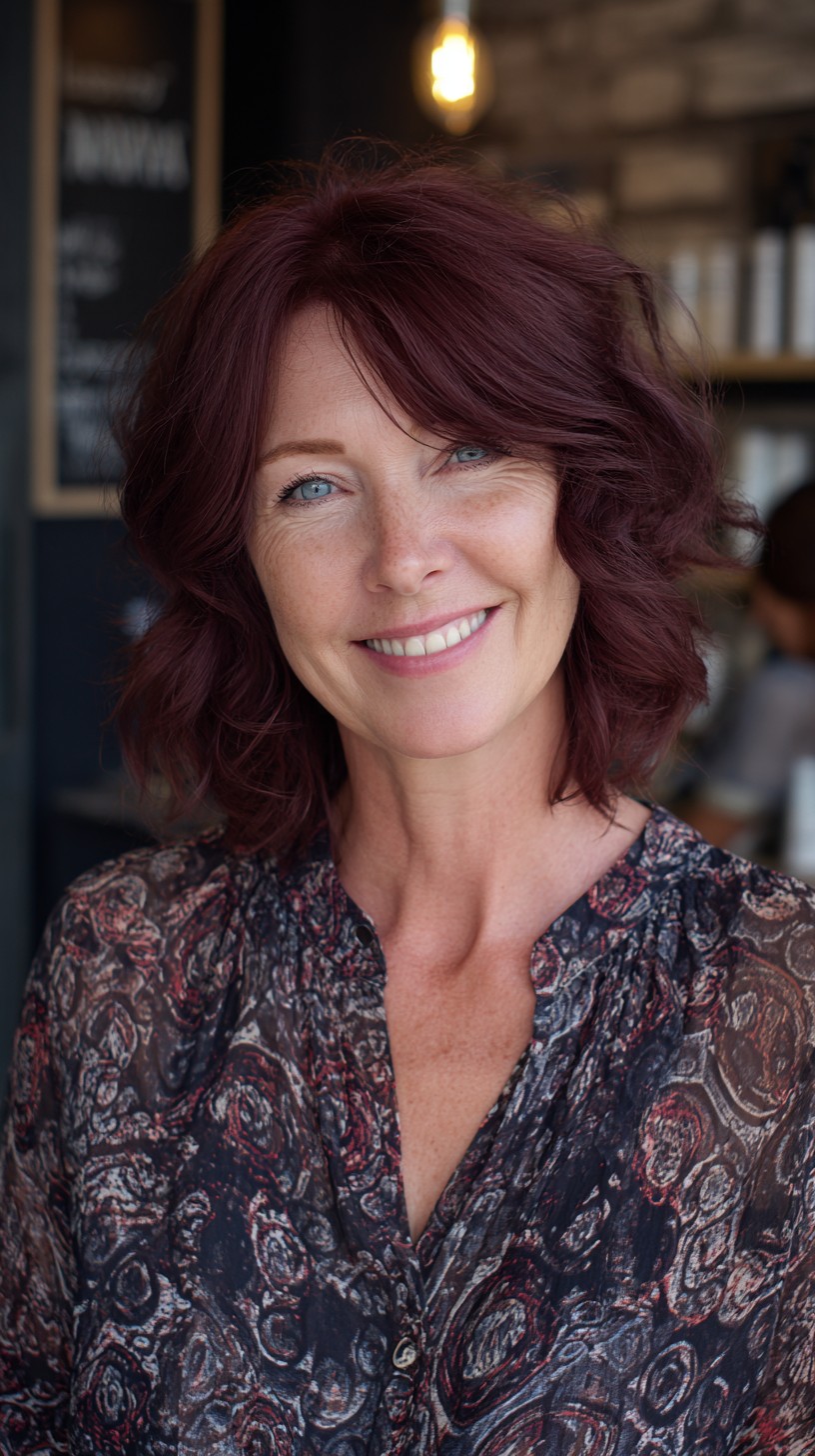 Rich Burgundy Shoulder-Grazing Lob with Soft Internal Layers