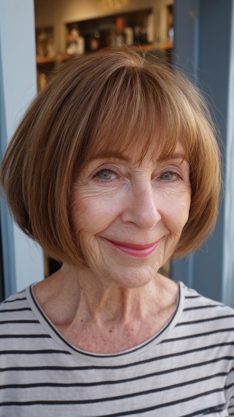 Rounded Chin-Length Graduated Bob with Soft Blended Fringe