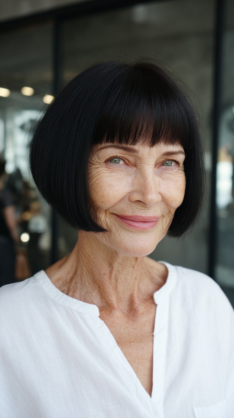 Sleek Chin-Length Blunt Bob with Micro Bangs
