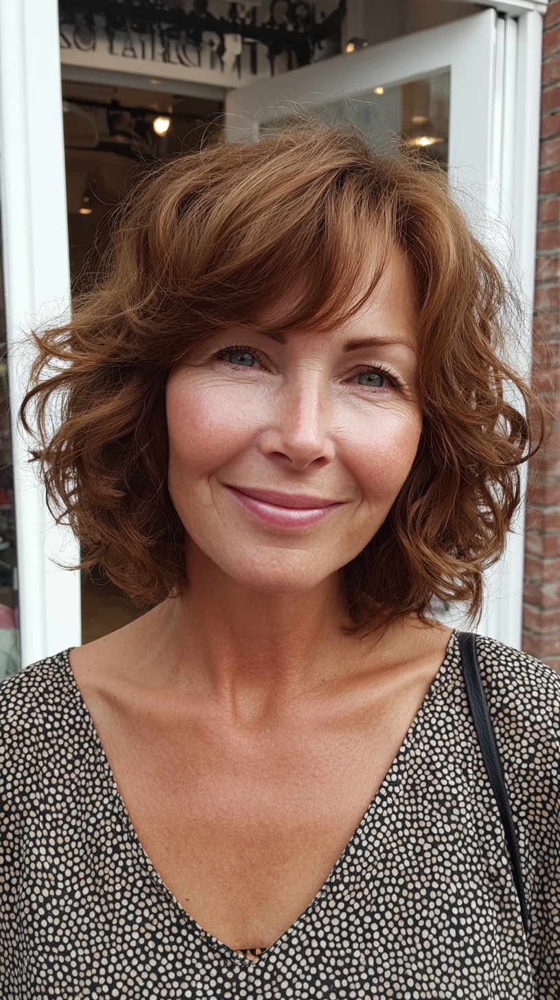 Soft Chestnut Shaggy Bob with Side Curtain Fringe