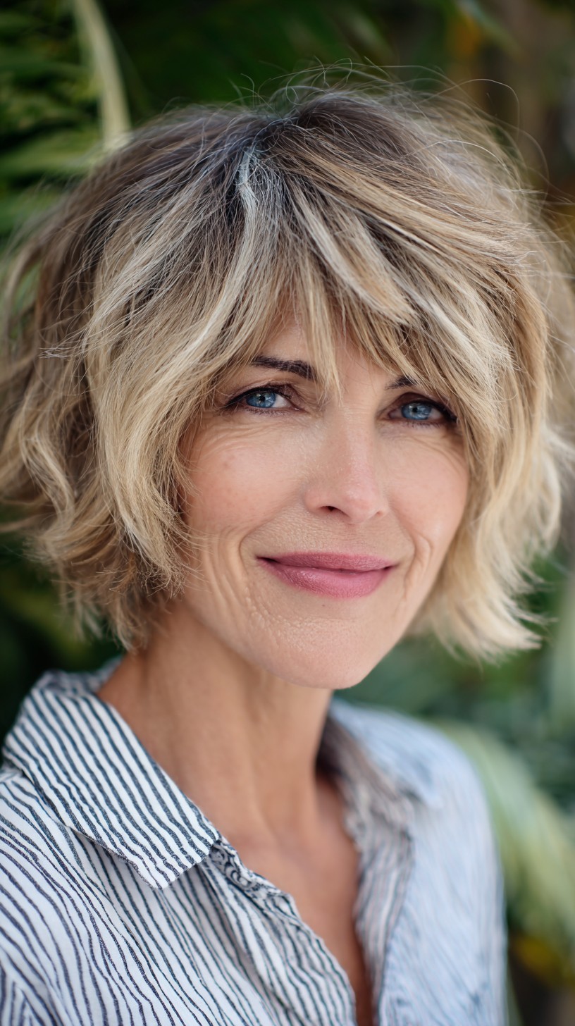 Soft Choppy Blonde Shag Bob with Root Shadow