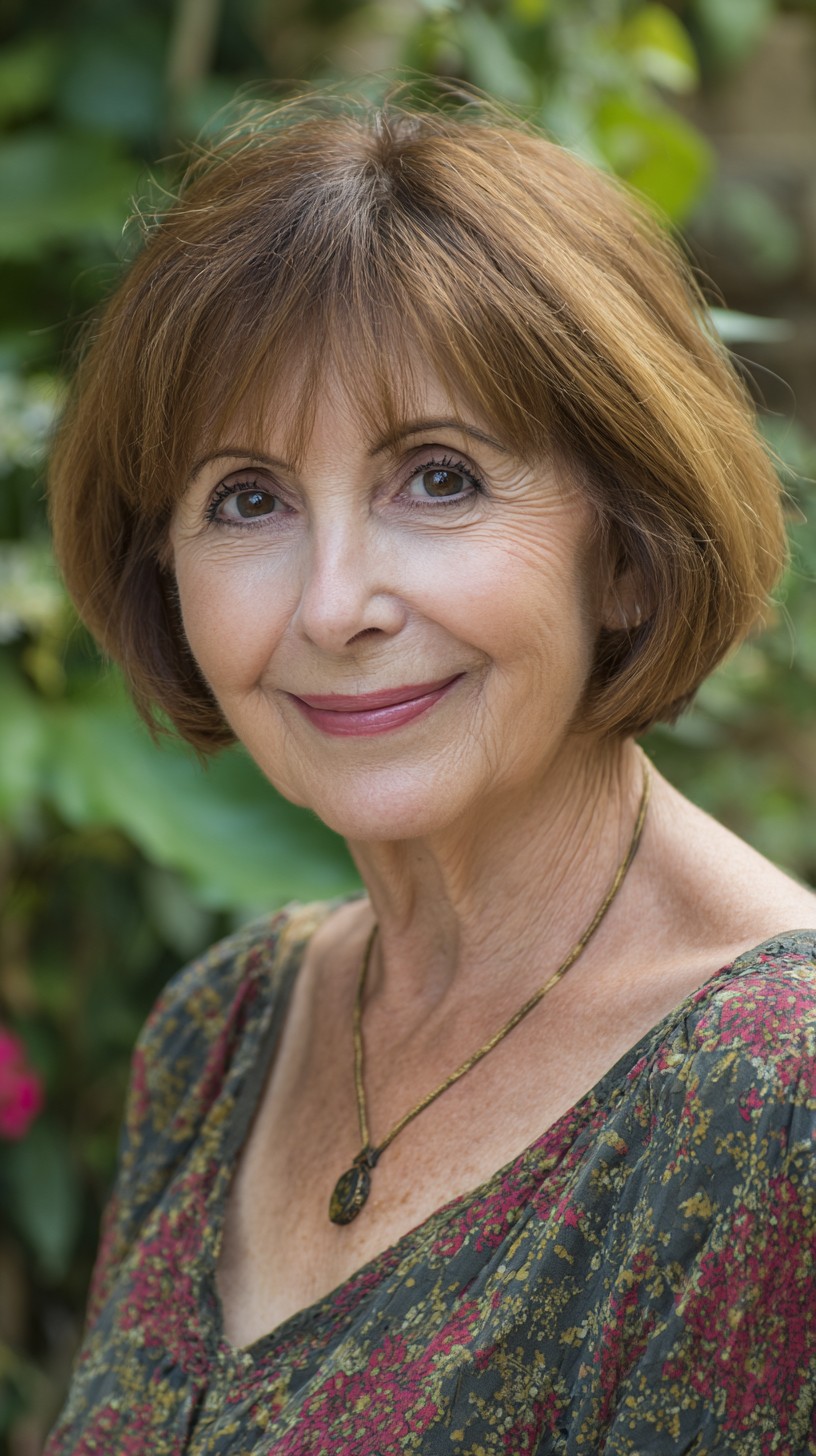 Soft Rounded Chin-Length Bob with Wispy Curtain Bangs