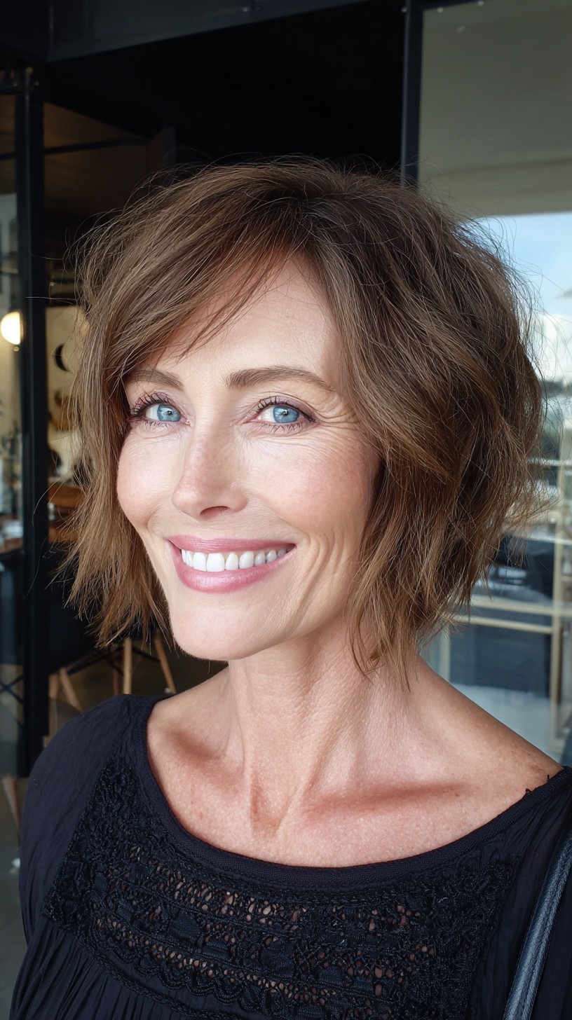 Soft Textured Jaw-Length Shaggy Bob with Warm Bronde Depth