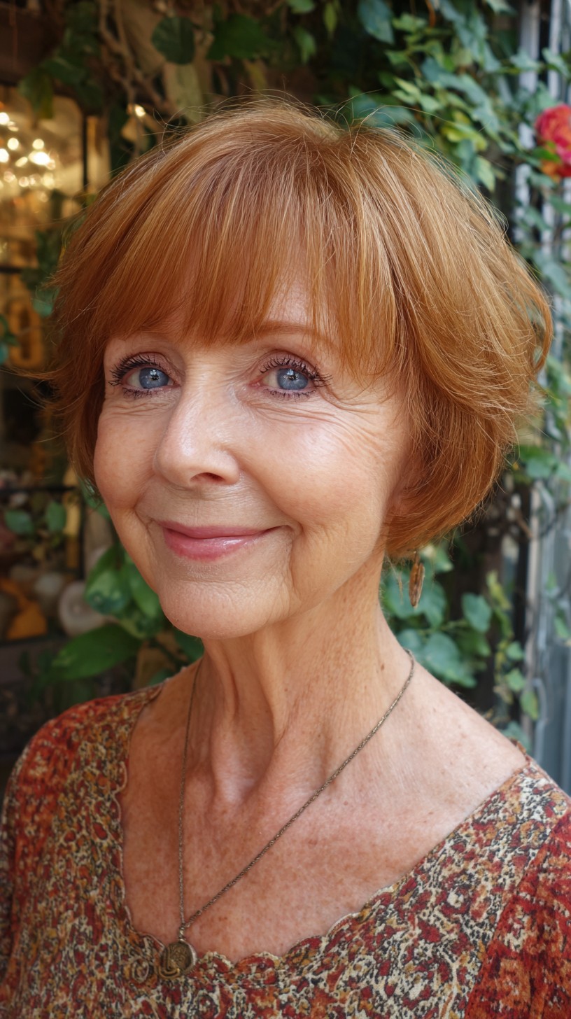 Strawberry Copper Short Rounded Bob with Blended Fringe