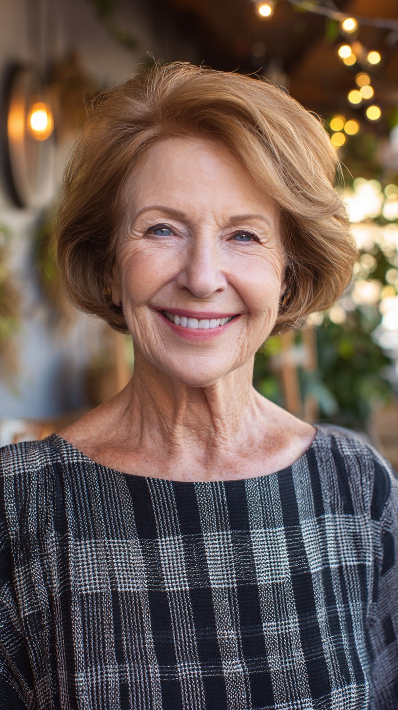 Sunlit Ginger Rounded Short Bob with Feathered Side Sweep
