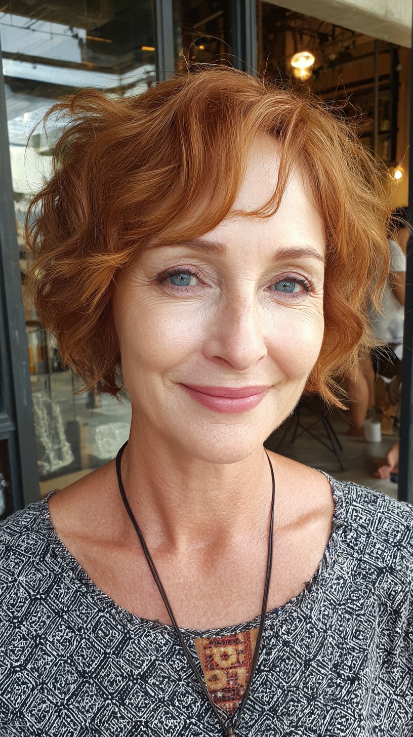 Textured Copper Jaw-Length Shag with Crown Lift