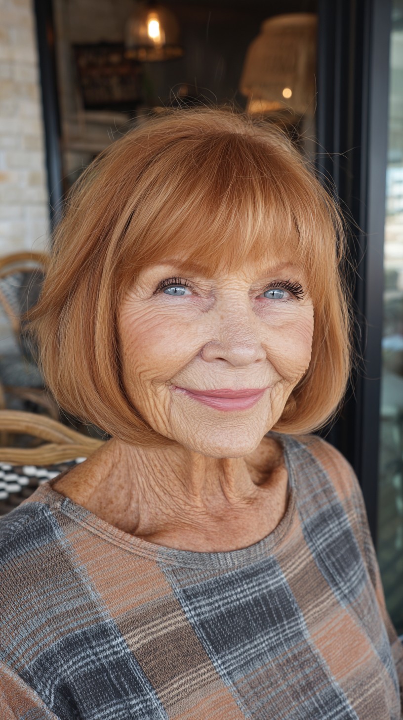 Warm Auburn Chin-Length Bob with Blended Micro-Fringe