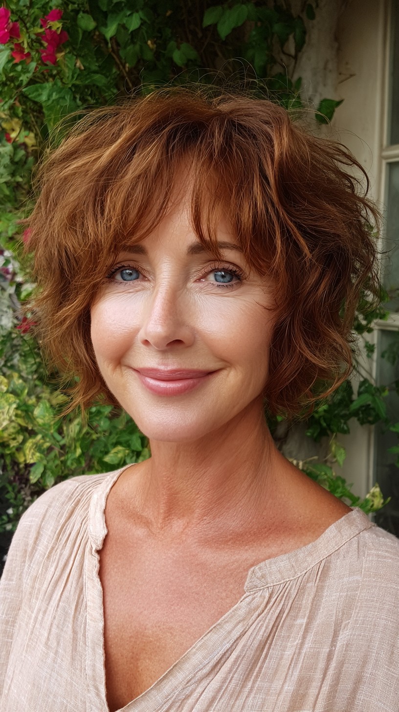 Warm Auburn Short Shag with Crown-Textured Layers