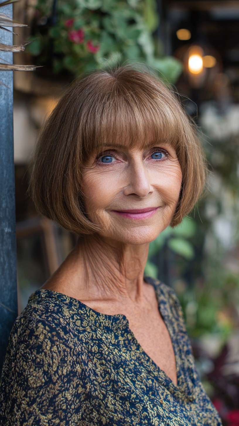 Warm Chestnut Short Bob with Gentle Blended Bangs