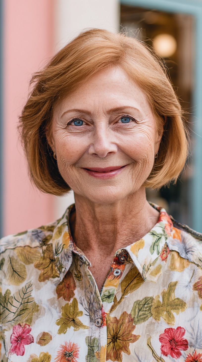 Warm Copper Chin-Length Bob with Side-Swept Layers