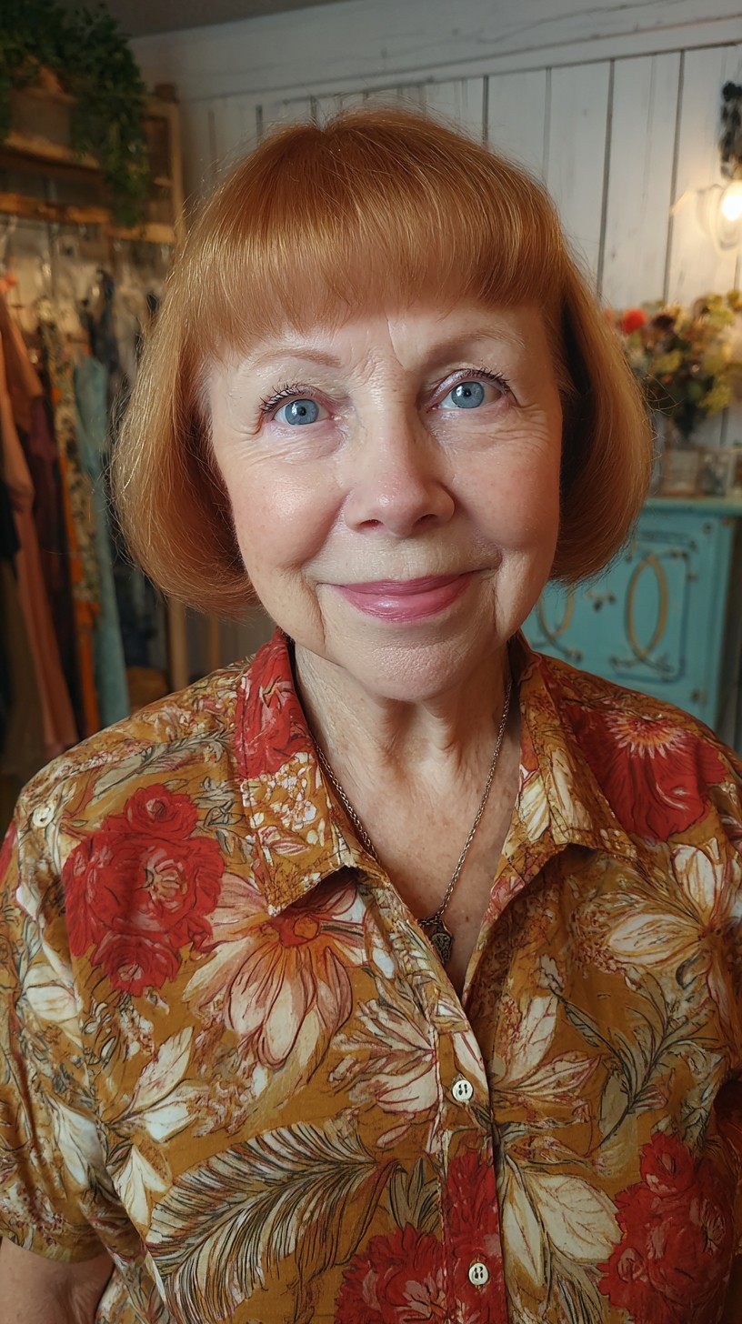 Warm Copper Chin-Length Rounded Bob with Micro Fringe