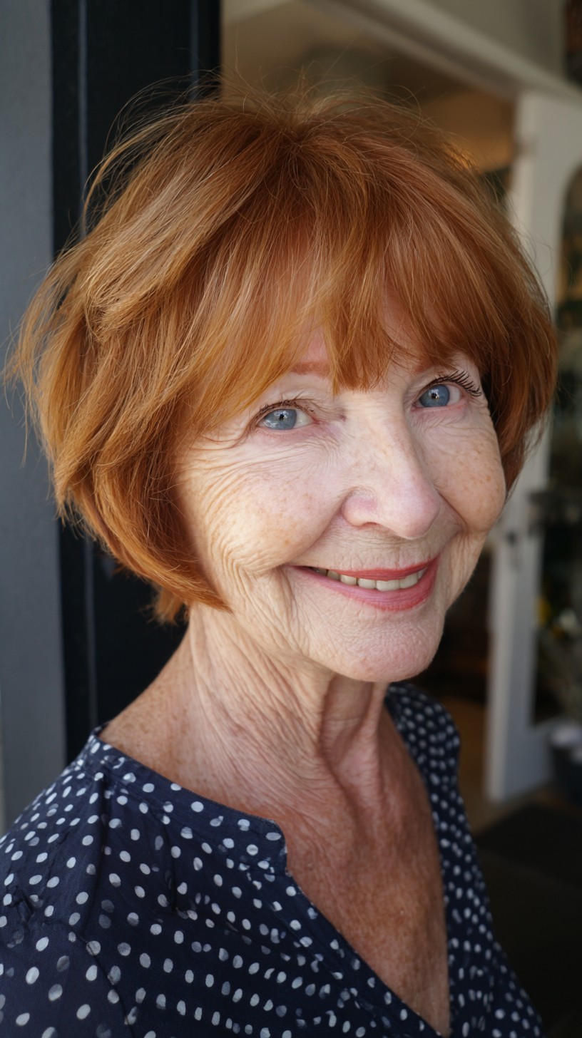 Warm Copper Layered Bob with Feathered Fringe