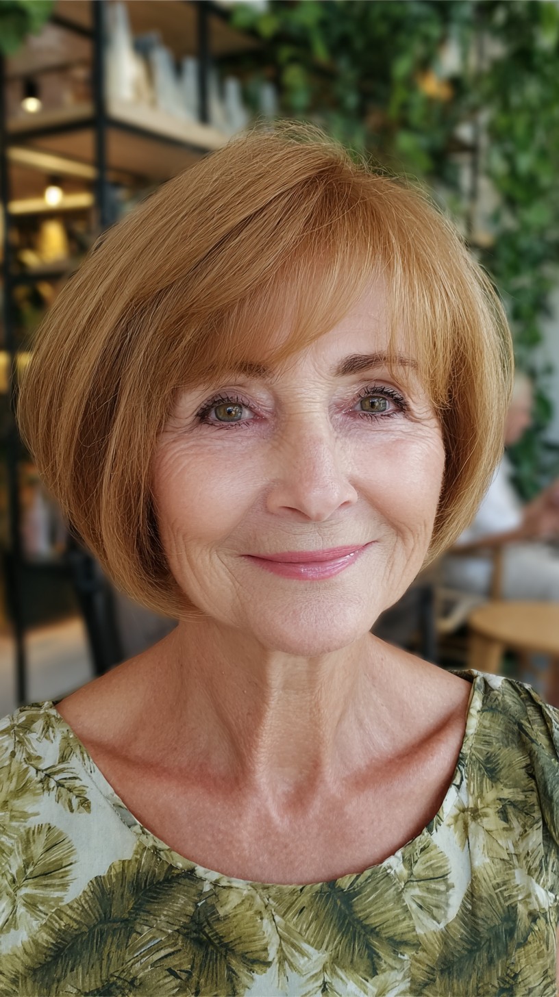 Warm Strawberry Blonde Rounded Chin-Length Stacked Bob