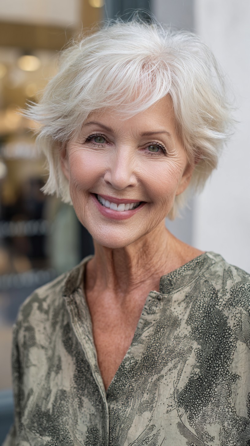 Airy Platinum Pixie Shag with Ear-Length Flip