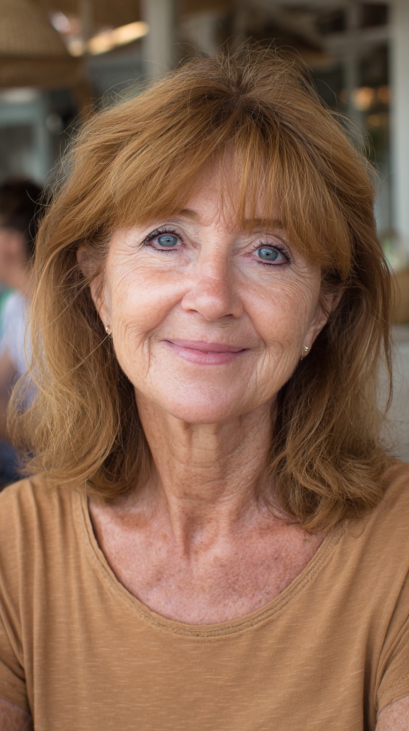 Autumn Auburn Shoulder-Length Shag with Wispy Micro-Fringe
