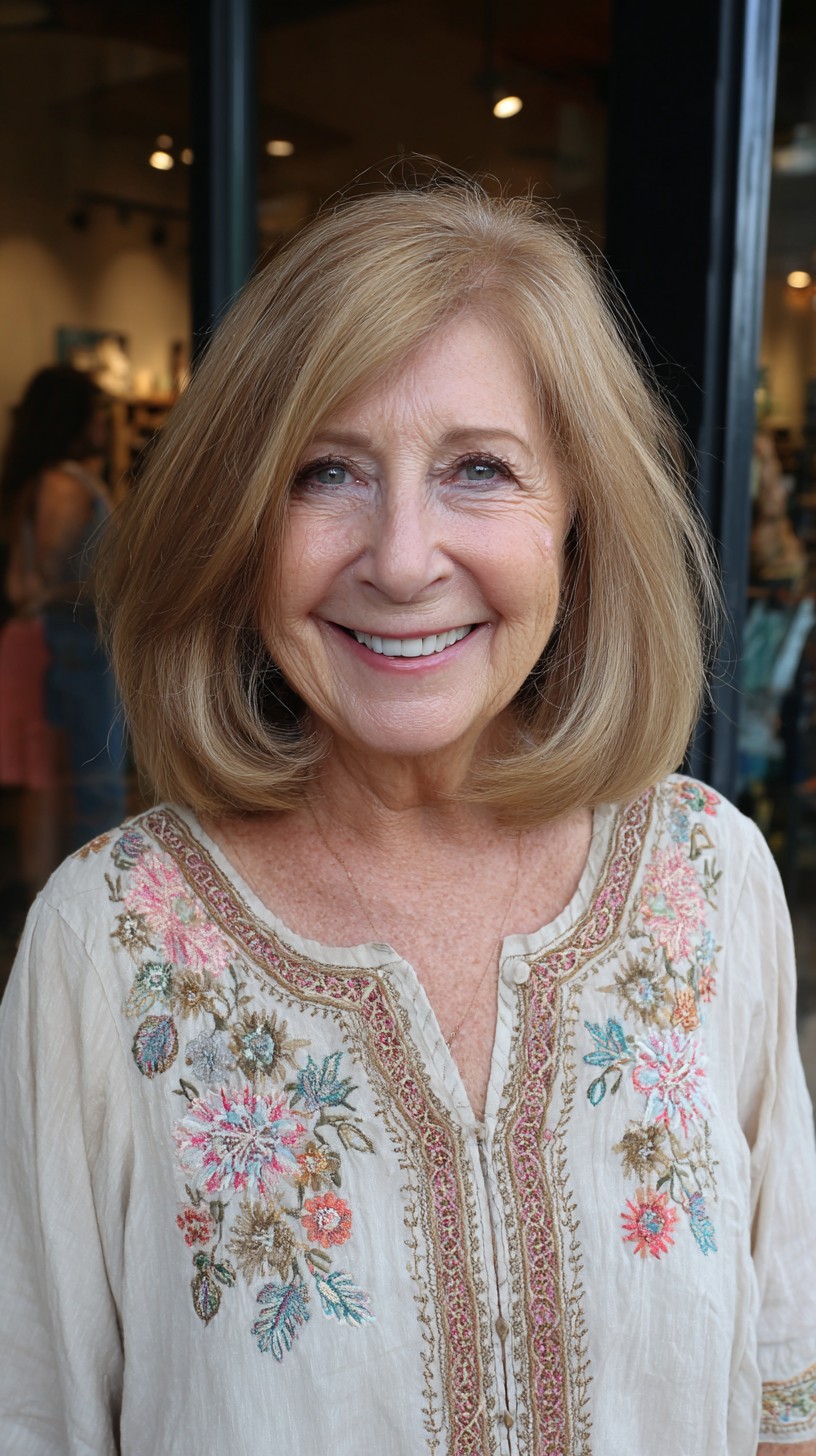 Beige-Blonde Rolled-Under Shoulder-Grazing Lob with Soft Face-Framing Bevel