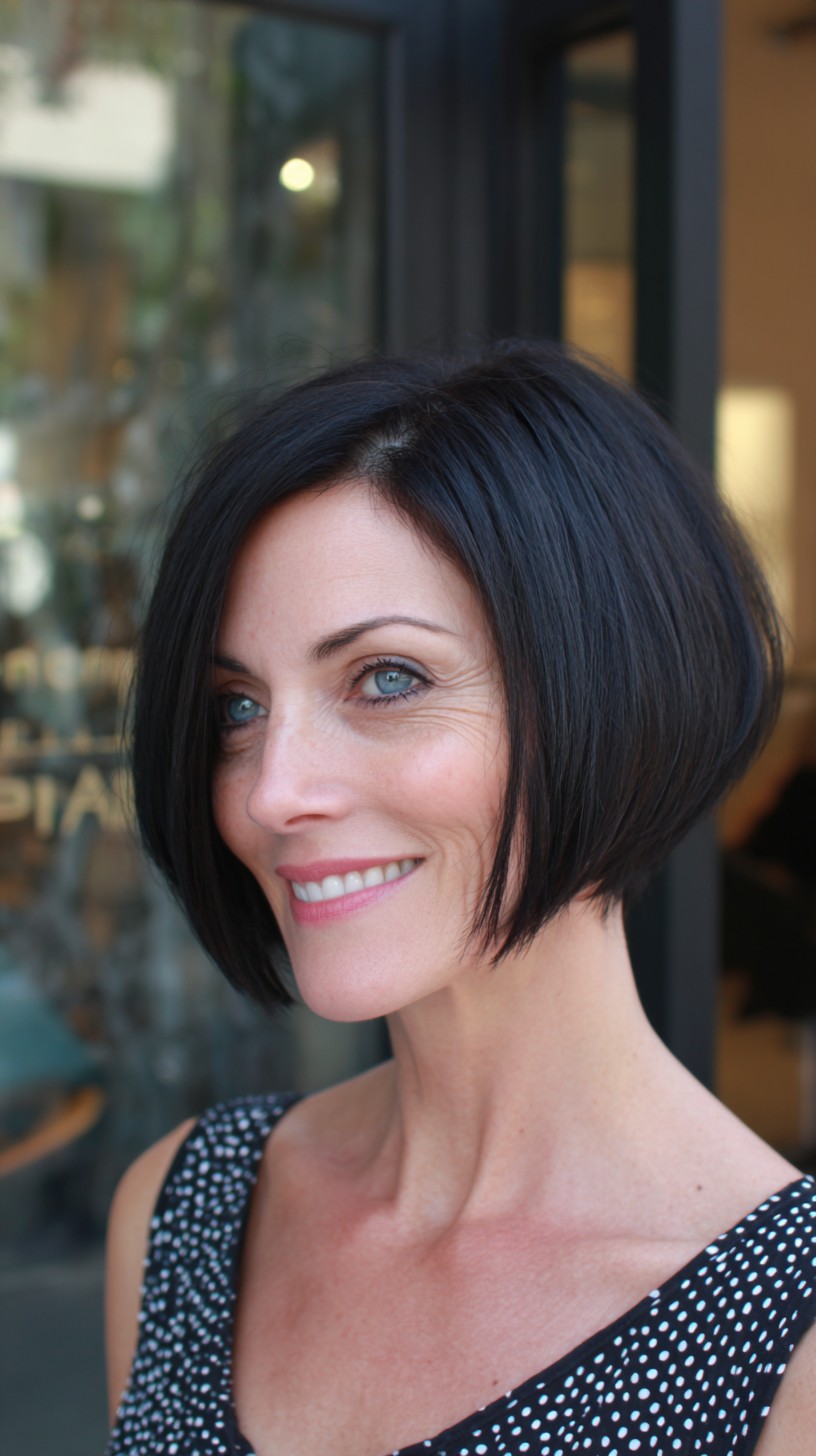 Jaw-Grazing Rounded Angled Bob with Stacked Nape
