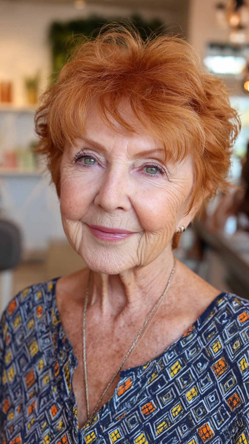 Copper Textured Pixie Shag with Airy Fringe